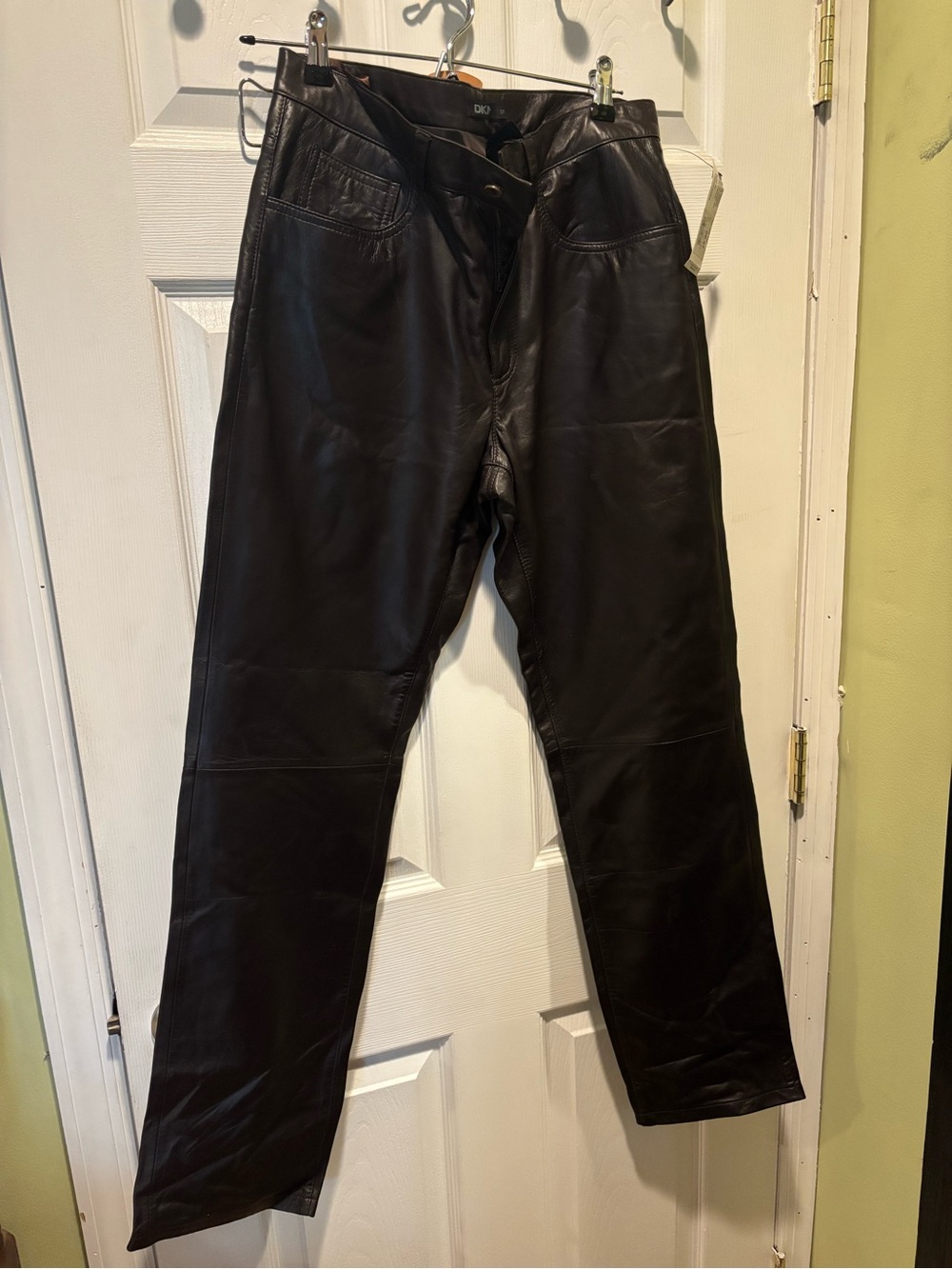 VTG DKNY Women's Brown Butter Soft 5-Pocket Leather Pants Straight Leg Size 31